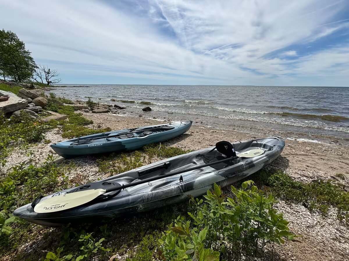 Kayaks on the private beach