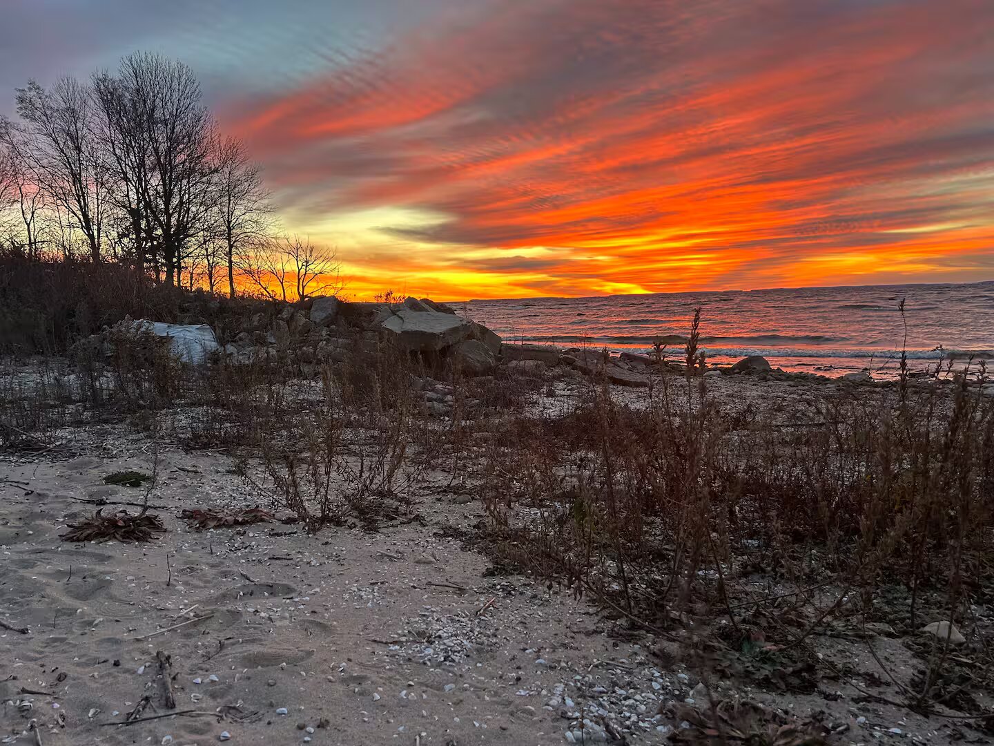 Sunset over Green Bay from the beach house